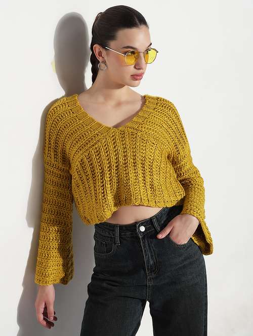 women solid long sleeve crop top - 21979991 -  Standard Image - 0