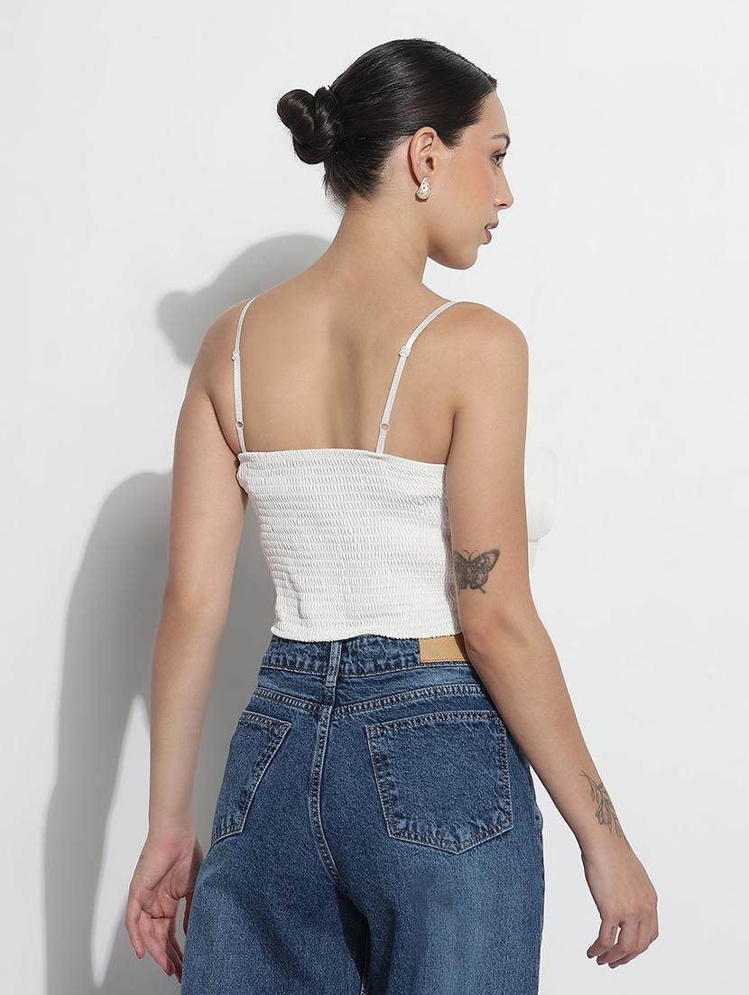 women white solid shoulder strap crop top - 21979993 - Standard Image - 3