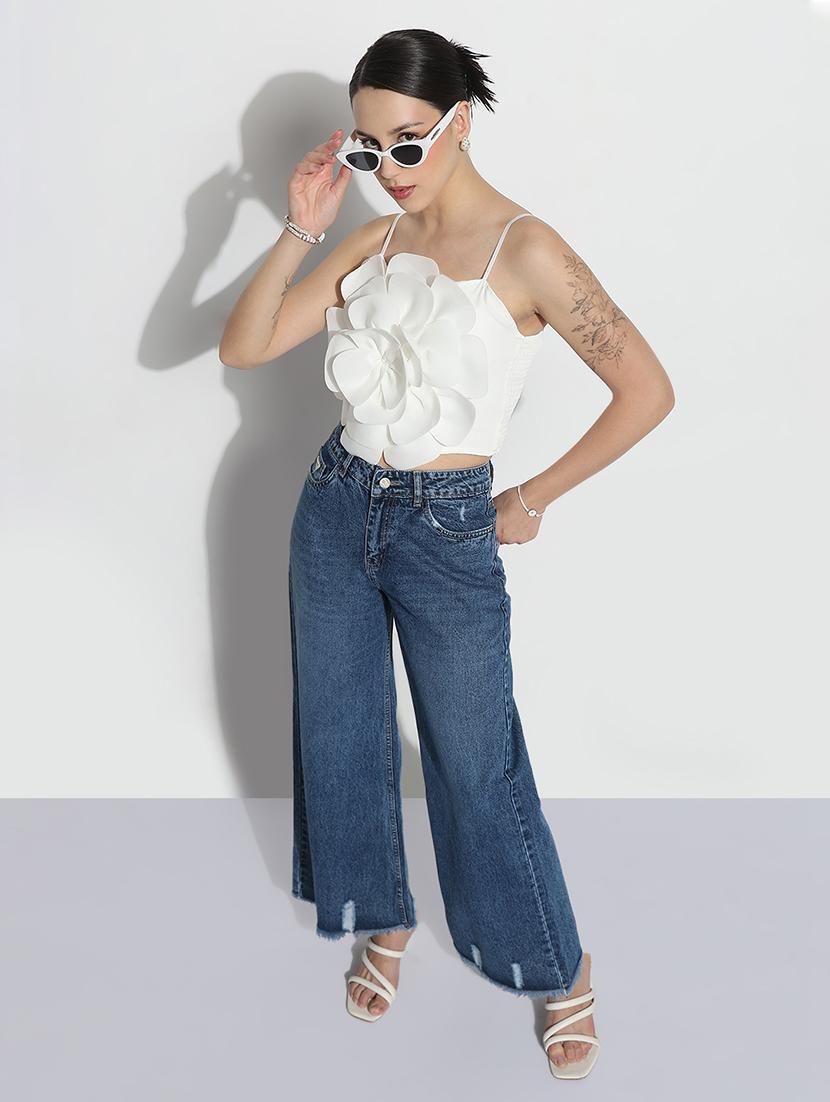 women white solid shoulder strap crop top - 21979993 - Standard Image - 5