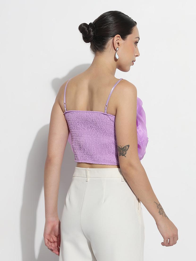 women lavender solid shoulder strap crop top - 21979994 - Standard Image - 3
