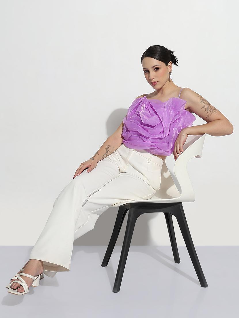 women lavender solid shoulder strap crop top - 21979994 - Standard Image - 5