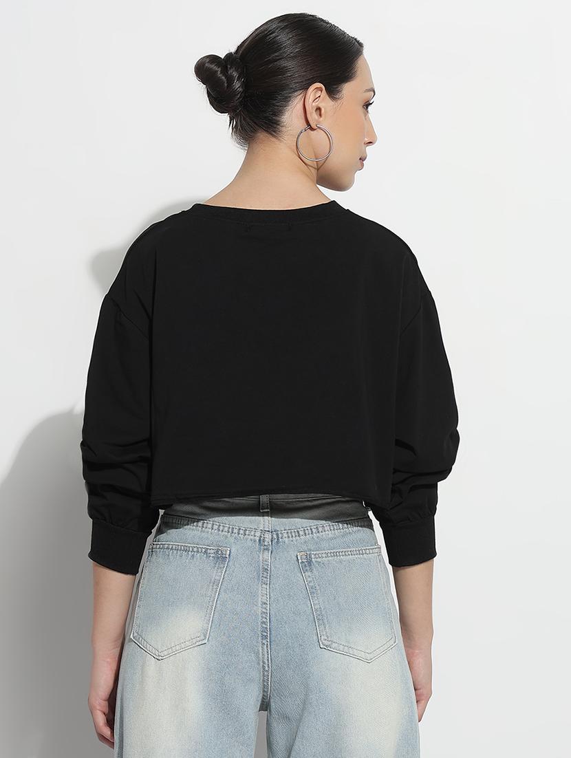 women printed long sleeve crop sweatshirt - 21979997 - Standard Image - 3