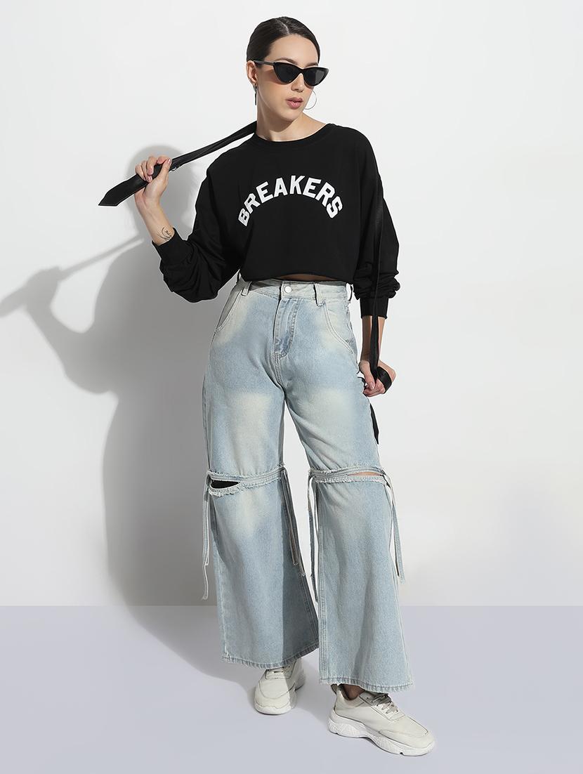 women printed long sleeve crop sweatshirt - 21979997 - Standard Image - 5