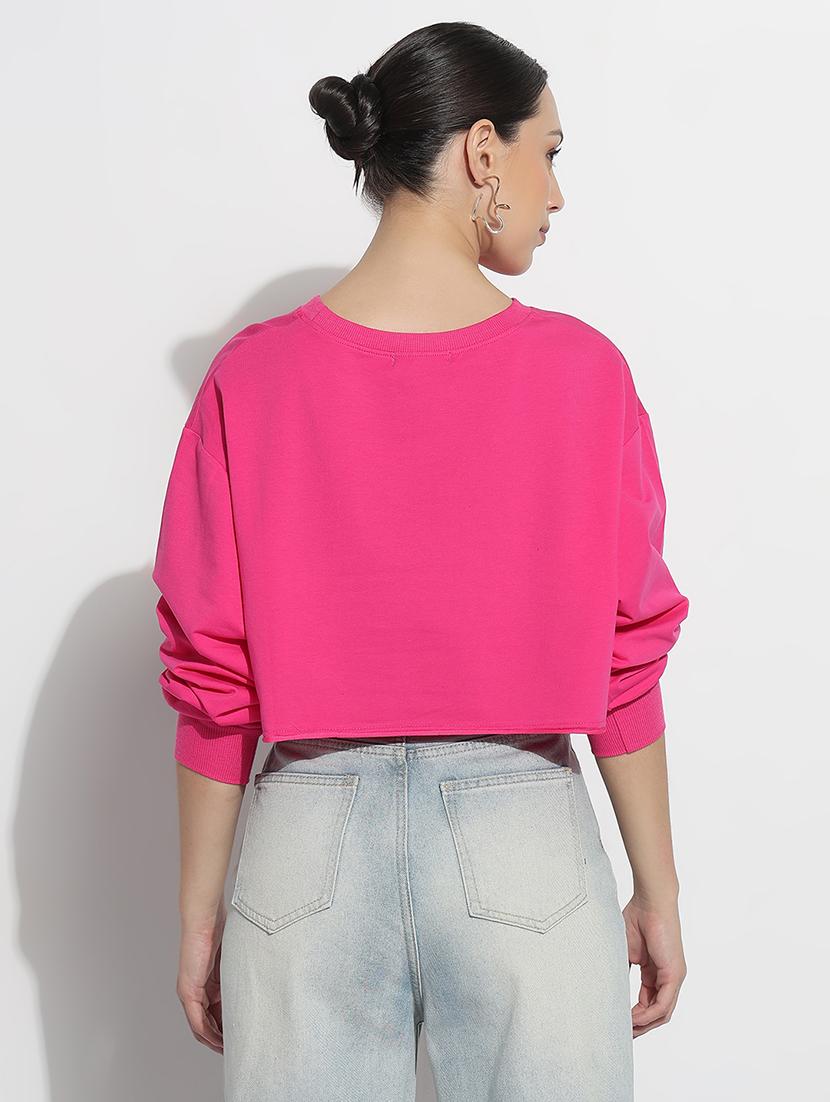 women typographic print long sleeve crop t-shirt - 21979998 - Standard Image - 3