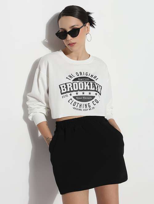 women printed long sleeve crop sweatshirt - 21979999 -  Standard Image - 0
