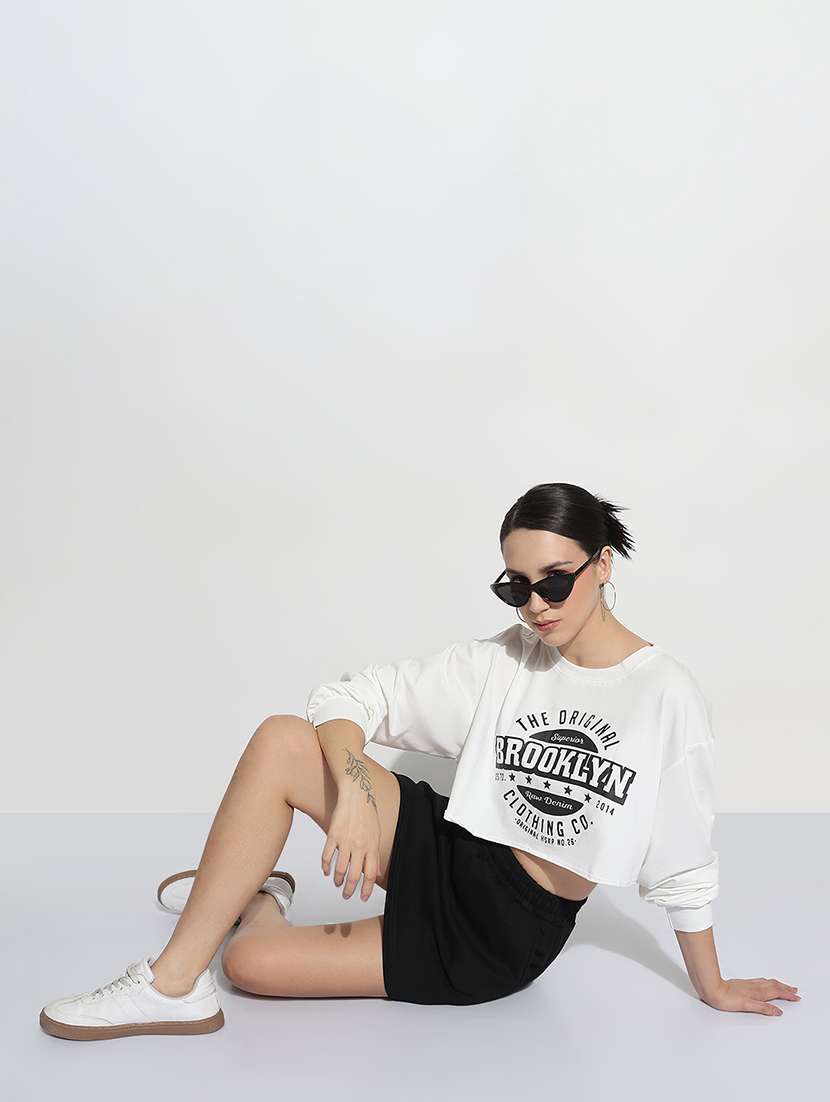 women printed long sleeve crop sweatshirt - 21979999 -  Standard Image - 5