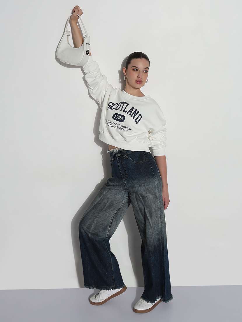 women printed long sleeve crop sweatshirt - 21980001 -  Standard Image - 5