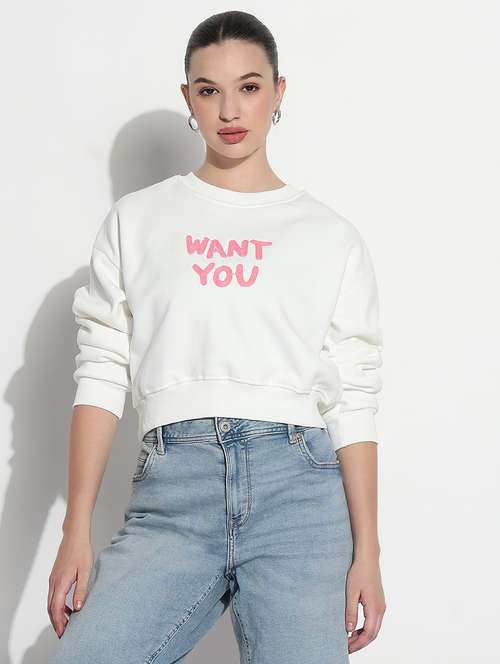 women printed long sleeve crop sweatshirt - 21980003 -  Standard Image - 0