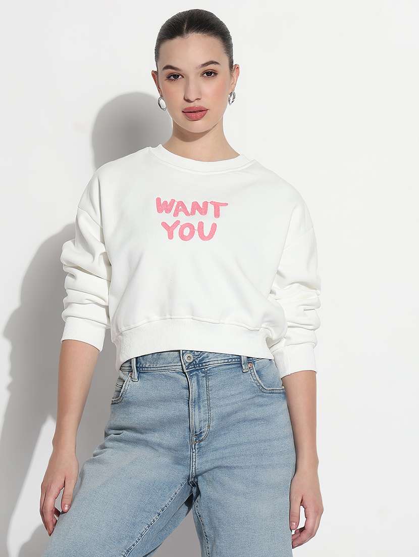 women printed long sleeve crop sweatshirt - 21980003 -  Zoom Image - 0