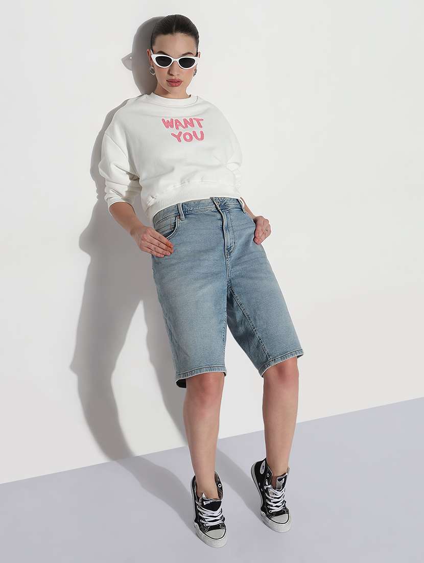 women printed long sleeve crop sweatshirt - 21980003 -  Standard Image - 5