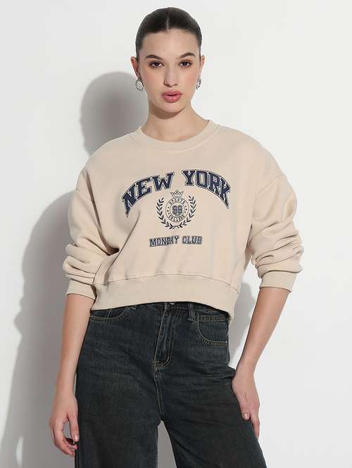 women printed long sleeve crop sweatshirt - 21980004 -  Standard Image - 0