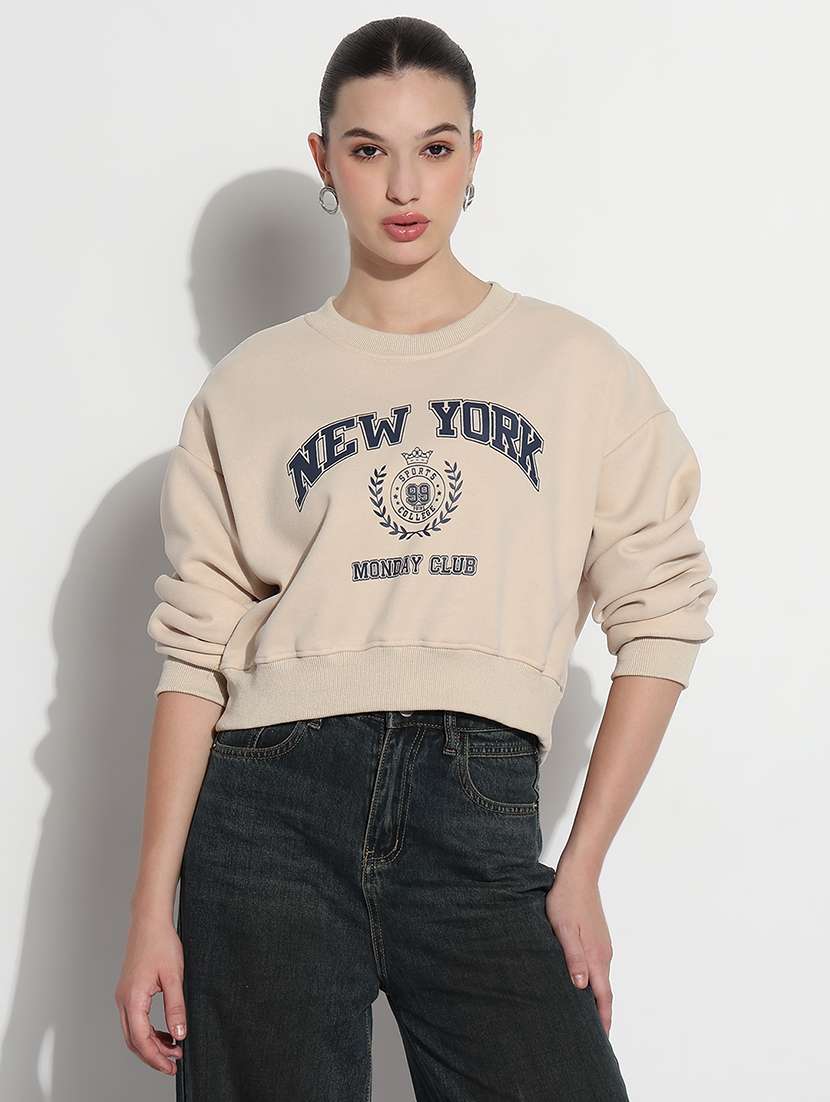 women printed long sleeve crop sweatshirt - 21980004 -  Zoom Image - 0