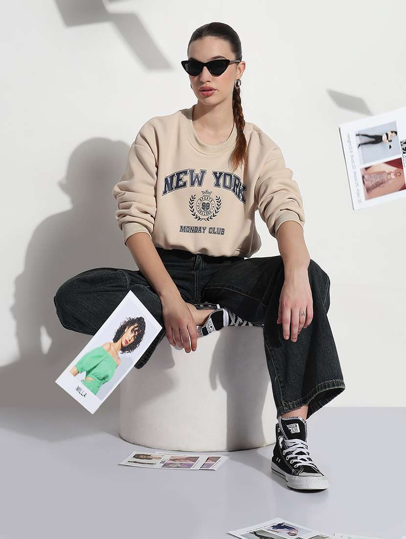 women printed long sleeve crop sweatshirt - 21980004 -  Standard Image - 5