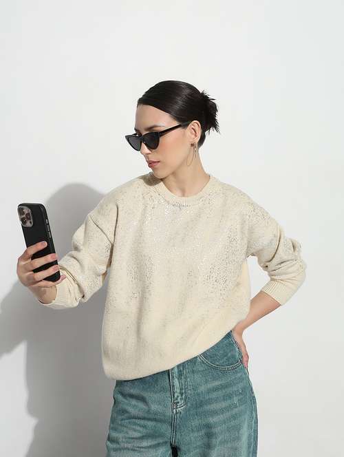 women self designed long sleeve crop sweatshirt - 21980010 -  Standard Image - 0