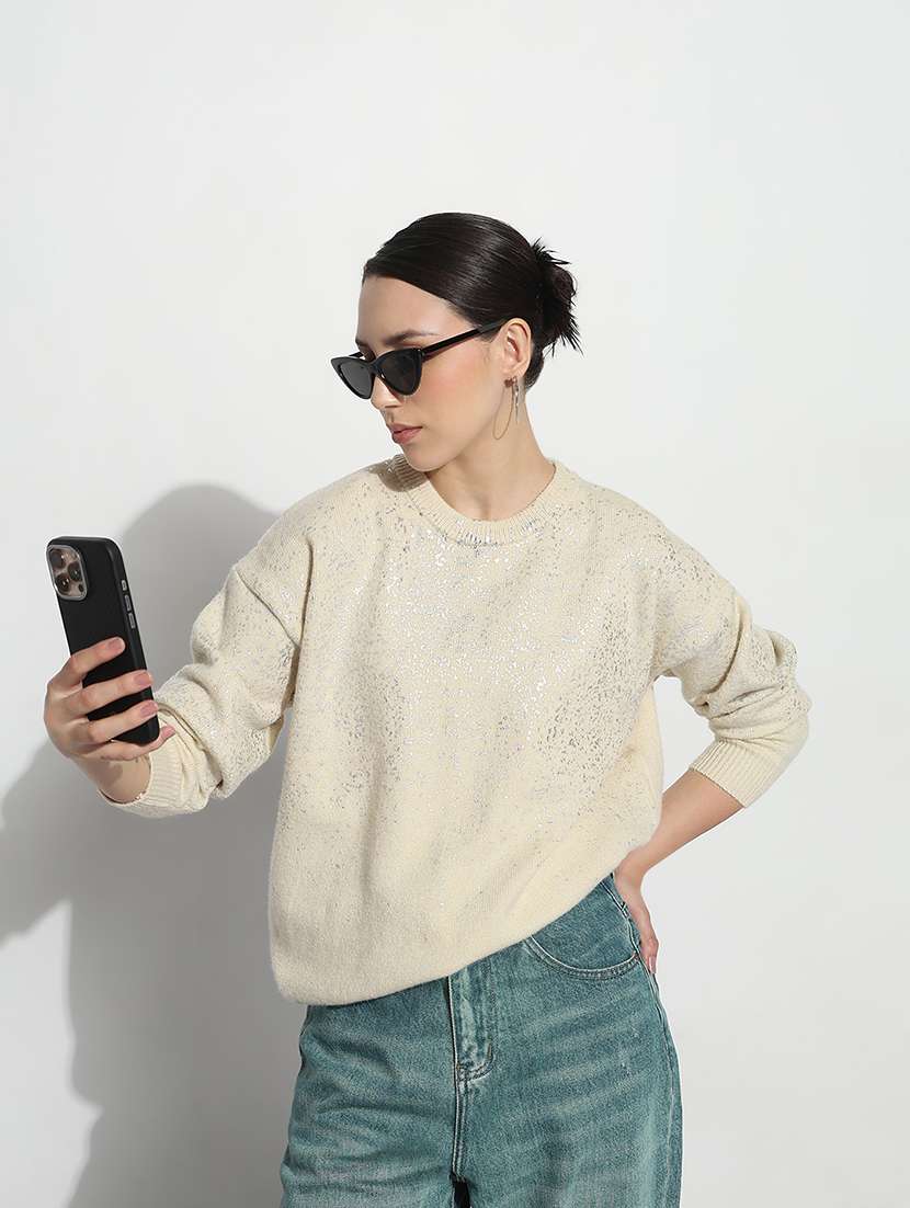 women self designed long sleeve crop sweatshirt