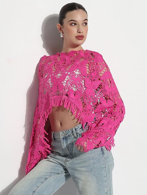 women self designed long sleeve crop lace top - 21980012 - Standard Image - 0