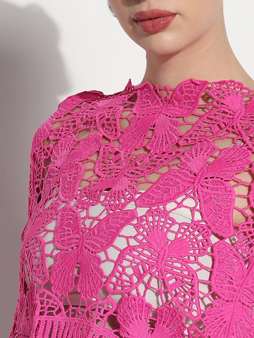 women self designed long sleeve crop lace top - 21980012 - Standard Image - 5
