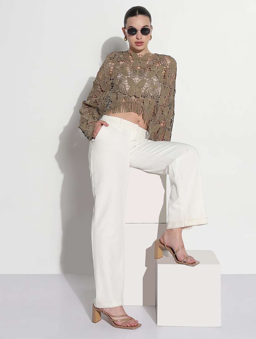 women self designed long sleeve crop lace top - 21980013 -  Standard Image - 5