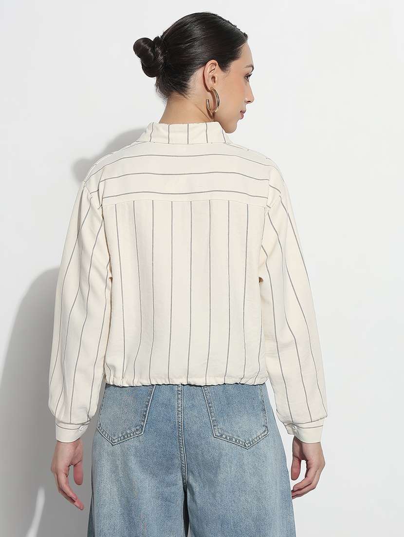 women striped long sleeve collared shirt - 21980023 -  Standard Image - 5