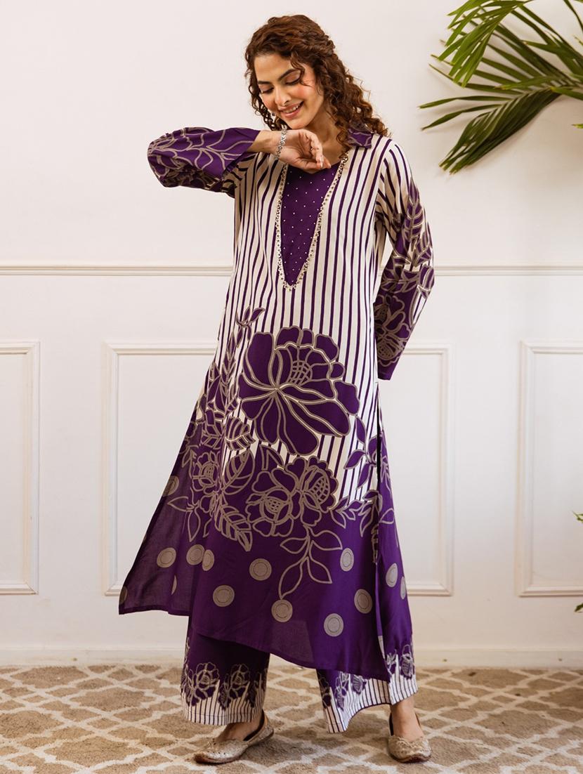 women printed long sleeve kurta palazzo set - 21980026 - Zoom Image - 0