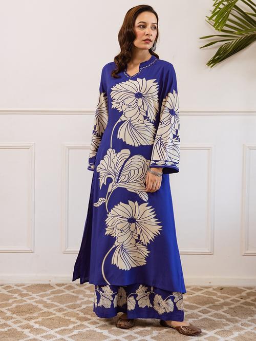 women printed long sleeve kurta palazzo set - 21980039 - Standard Image - 0