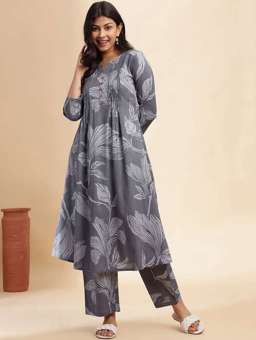 women printed three quarter sleeve kurta palazzo set - 21980053 -  Standard Image - 0