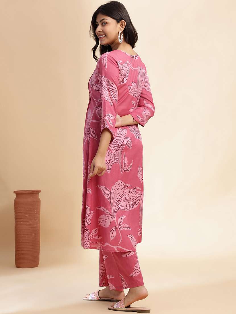women printed three quarter sleeve kurta palazzo set - 21980055 -  Standard Image - 3