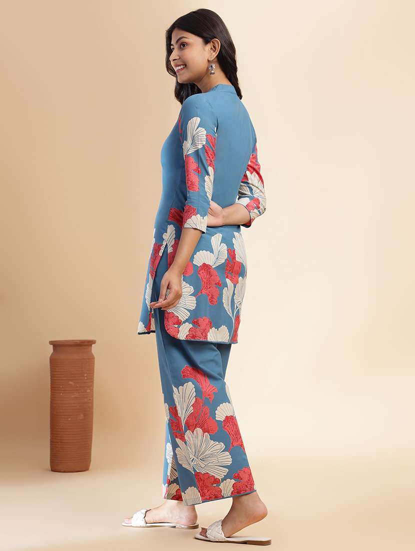women printed three quarter sleeve ethnic co-ord set - 21980062 - Standard Image - 3