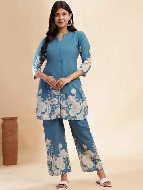 women printed three quarter sleeve ethnic co-ord set - 21980066 -  Standard Image - 0