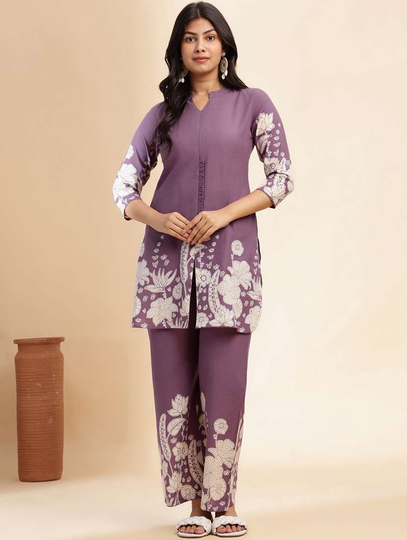women printed three quarter sleeve ethnic co-ord set - 21980068 - Zoom Image - 0