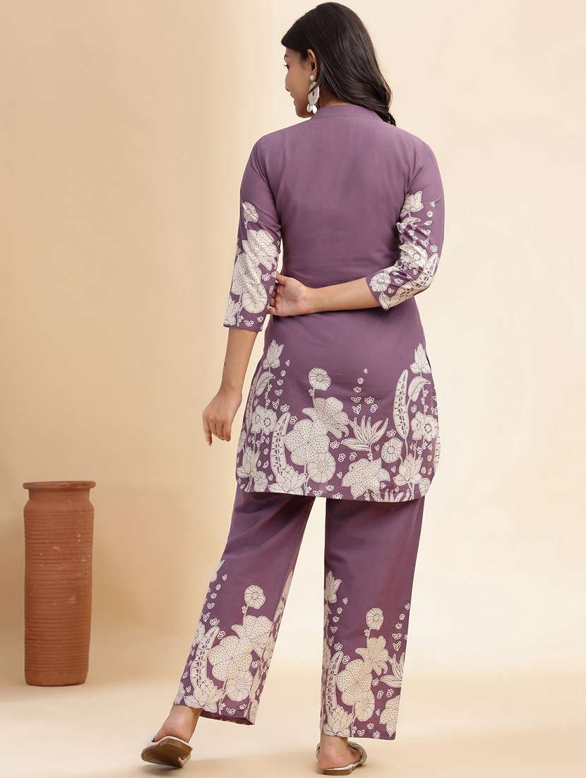 women printed three quarter sleeve ethnic co-ord set - 21980068 - Standard Image - 3