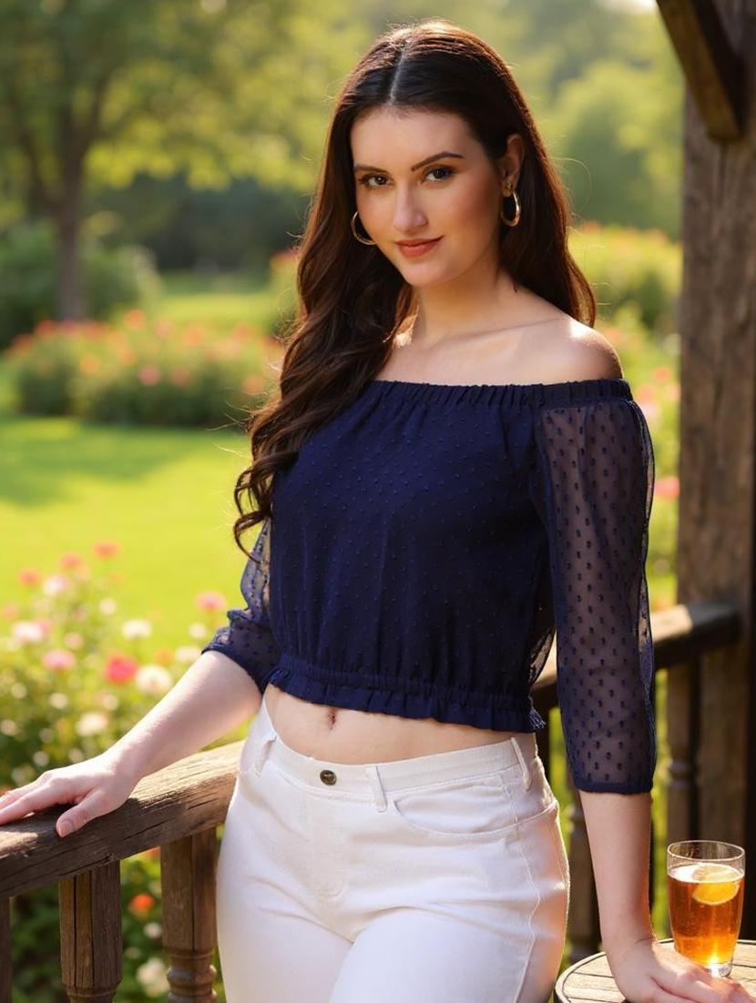women self designed off shoulder crop top