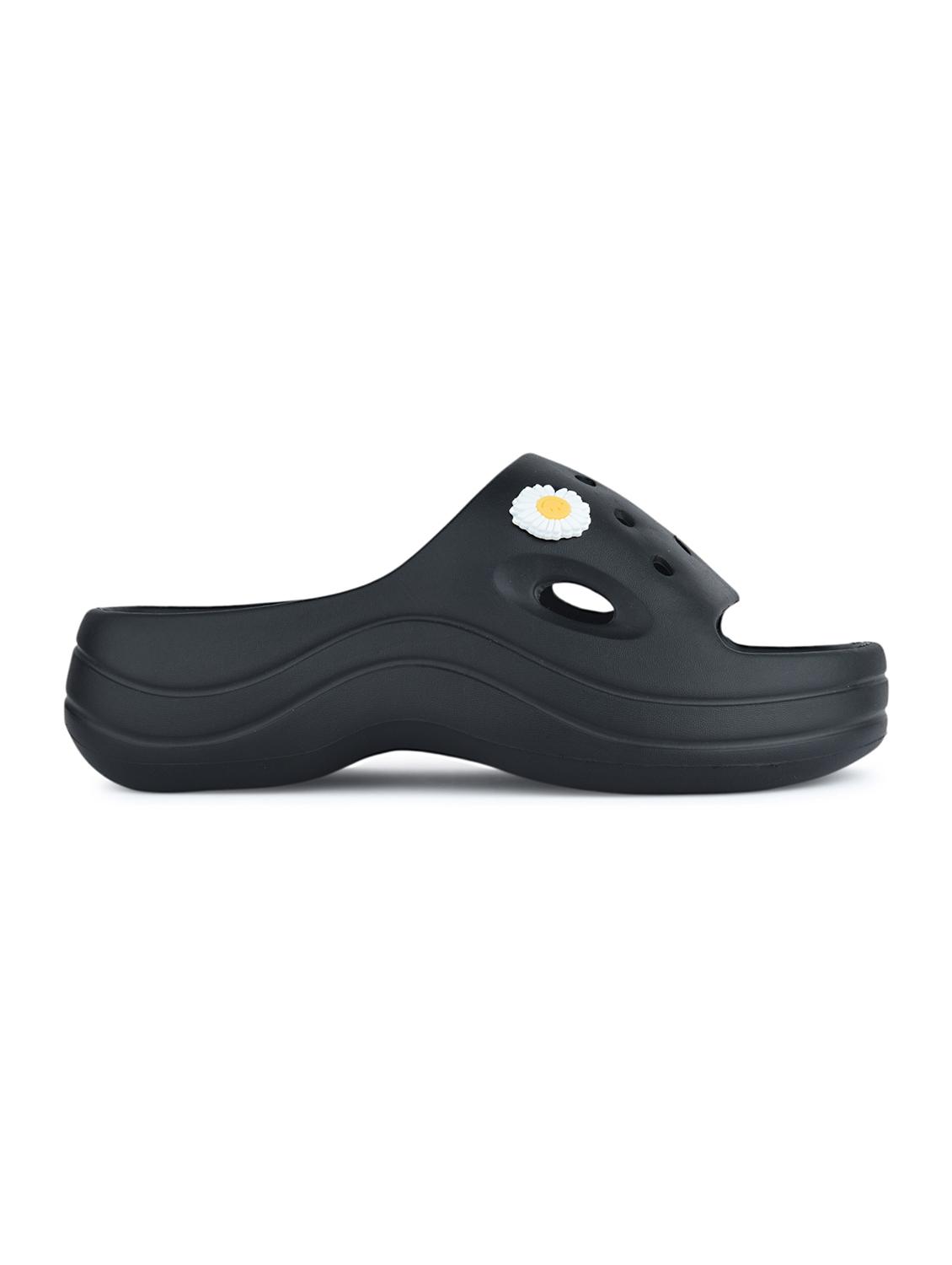 women black solid platform slides - 21980073 - Standard Image - 3