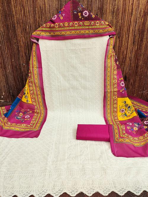 women solid with work embroidered unstitched suit set - 21980081 - Standard Image - 0