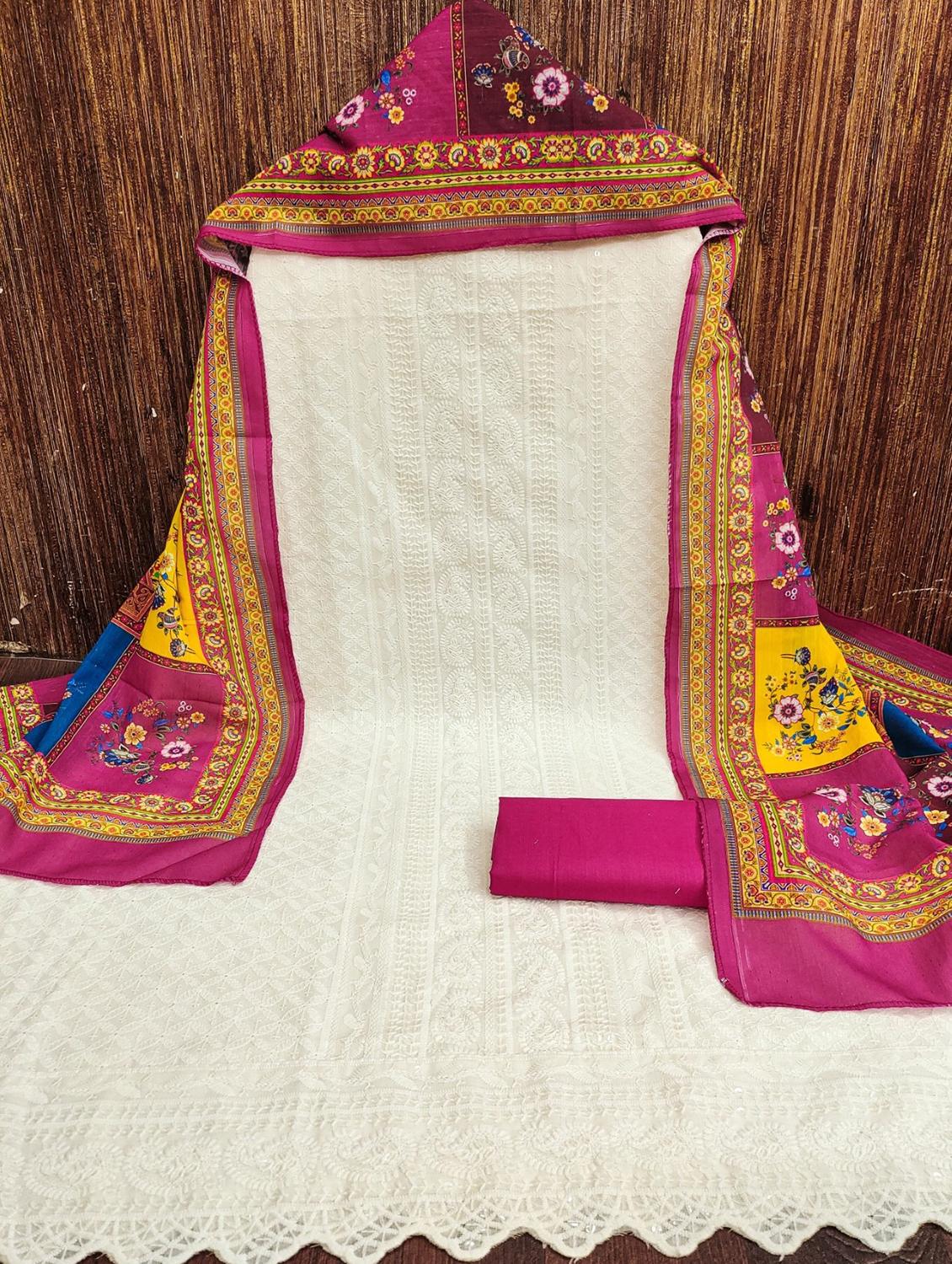 women solid with work embroidered unstitched suit set - 21980081 - Zoom Image - 0