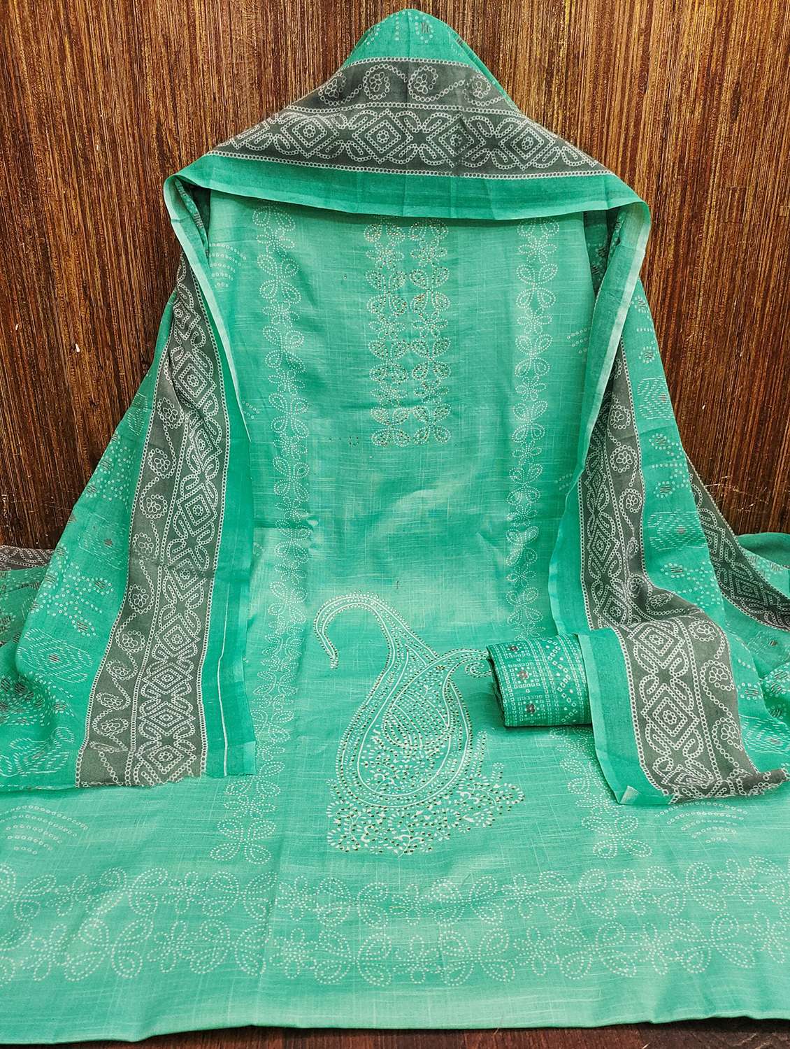 women printed embellished unstitched suit set