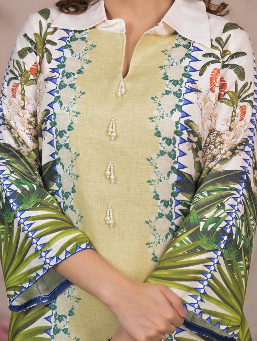 women printed three quarter sleeve ethnic co-ord set - 21980130 - Standard Image - 3
