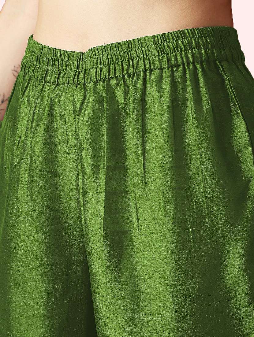 women olive green v-neck lace detailing anarkali kurta with straight pant festive set - 21980134 -  Standard Image - 5