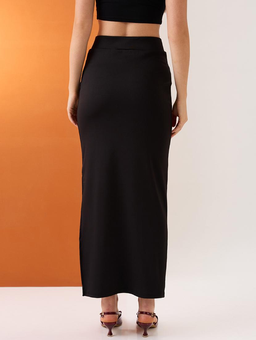 women black high-rise stretchable side slit maxi pencil skirt - 21980140 - Standard Image - 3