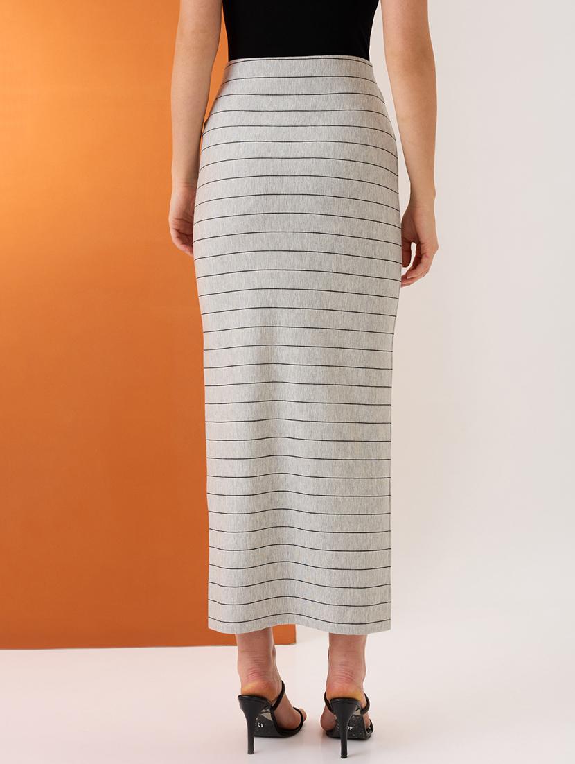 women grey striped mid-rise stretchable maxi pencil skirt - 21980143 - Standard Image - 3