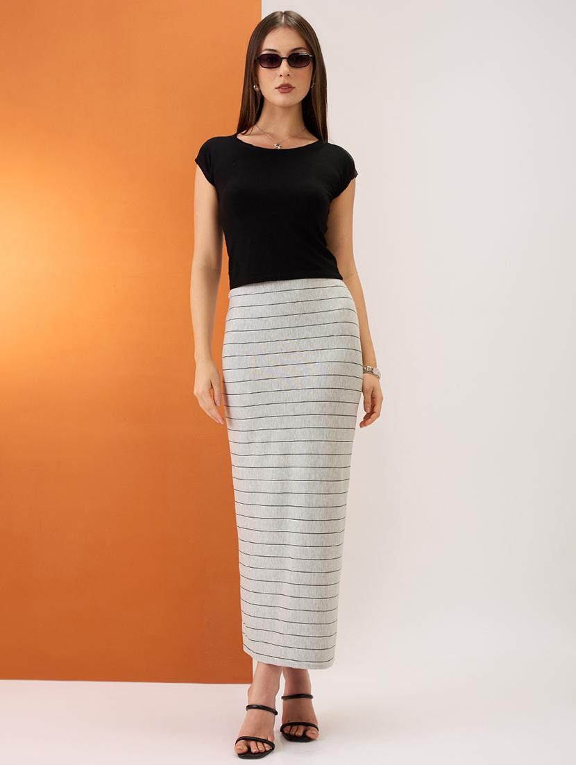 women grey striped mid-rise stretchable maxi pencil skirt - 21980143 - Standard Image - 5