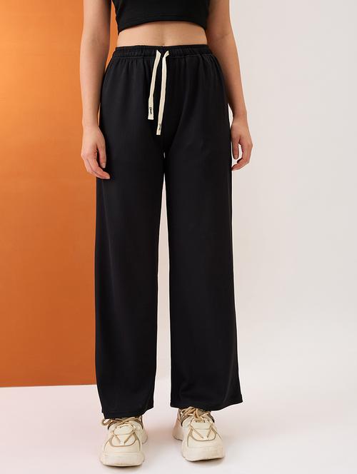 women black self design mid-rise stretchable straight fit trousers - 21980145 - Standard Image - 0