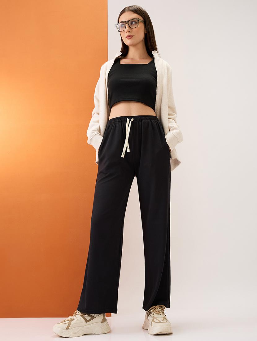 women black self design mid-rise stretchable straight fit trousers - 21980145 - Standard Image - 3