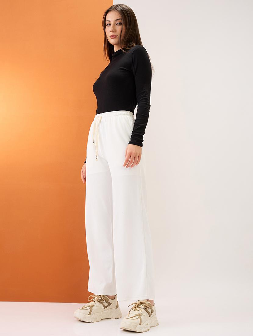women white self design mid-rise stretchable straight fit trousers - 21980146 - Standard Image - 3
