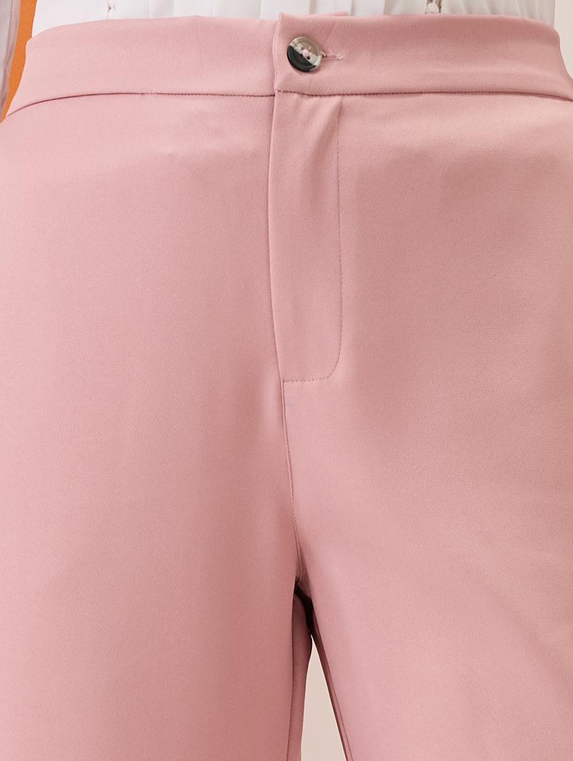 women blush pink solid mid-rise bottom hem slits relaxed fit formal trousers - 21980151 - Standard Image - 5