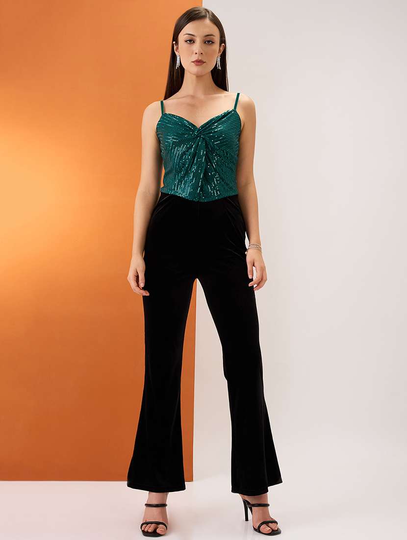 women green sweetheart neck shoulder straps twisted detail sequinned party top - 21980176 - Standard Image - 3