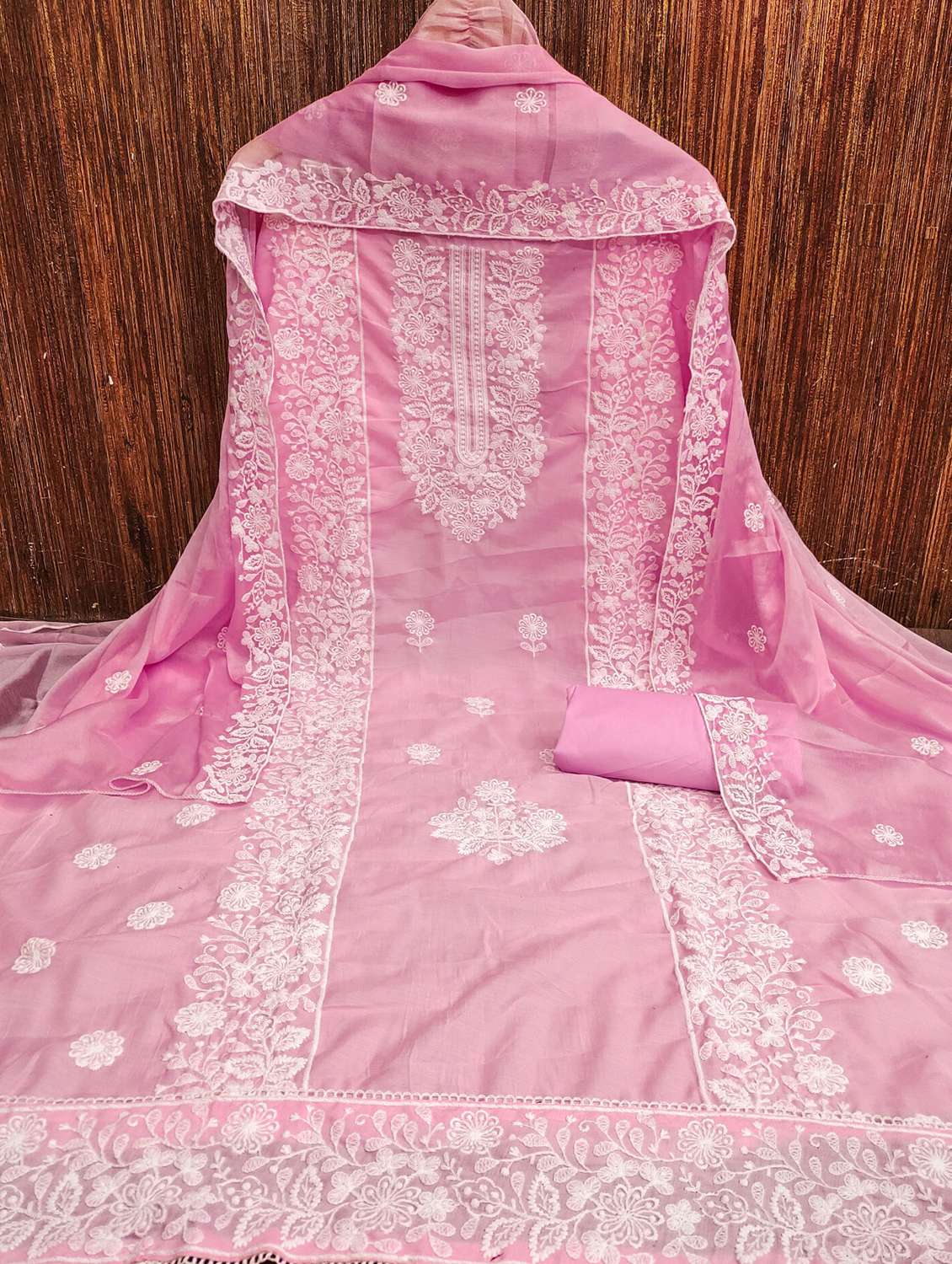 women solid with work embroidered unstitched suit set