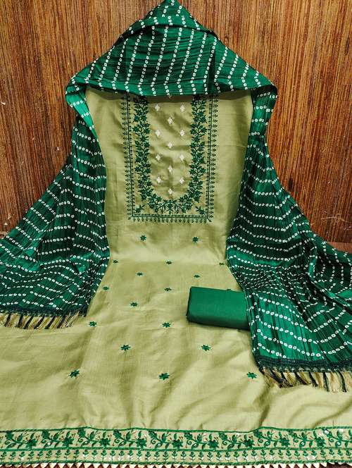 women solid with work embroidered unstitched suit set - 21980241 - Standard Image - 0