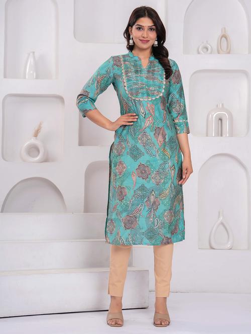 women printed three quarter sleeve straight kurta - 21980276 - Standard Image - 0