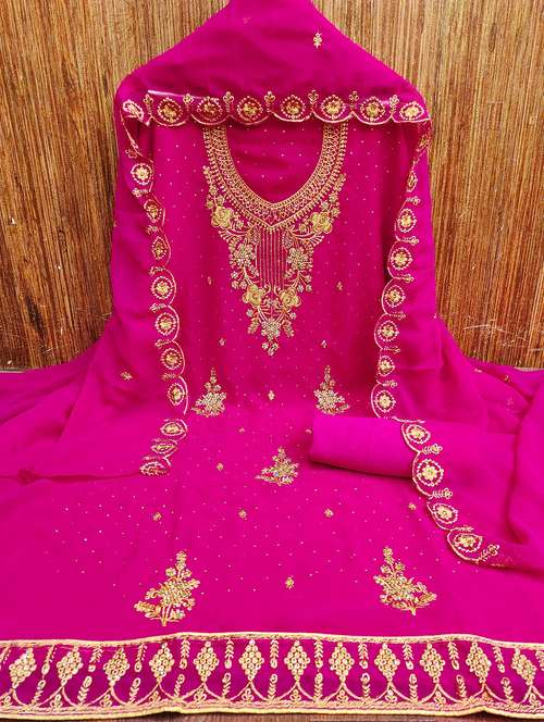 women solid with work embroidered unstitched suit set - 21980285 -  Standard Image - 0